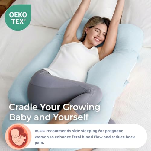 Image of haus & kinder Pregnancy Pillow for Women | Maternity Pillows for Pregnancy Sleeping | Pregnancy Full Body & Back Support Maternity Pillow | J-Shape (Ice Blue)