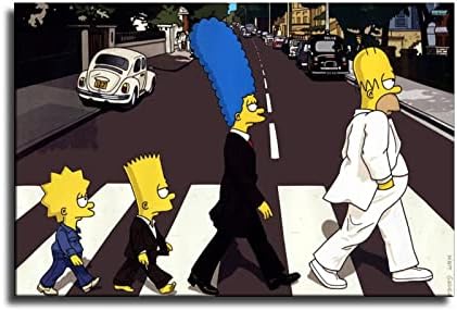 Cartoon Simpsons Abbey Roads Poster Decorative Painting Canvas Wall Art Living Room Posters Bedroom Painting 12x18inch(30x45cm)