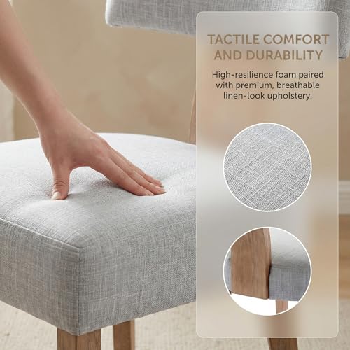 Image of HNY Mid Century Modern Dining Chairs, Farmhouse Linen Fabric Upholstered Accent Chair Curved Backrest Kitchen Chairs Set of 2, with Hardwood Frame, Grey