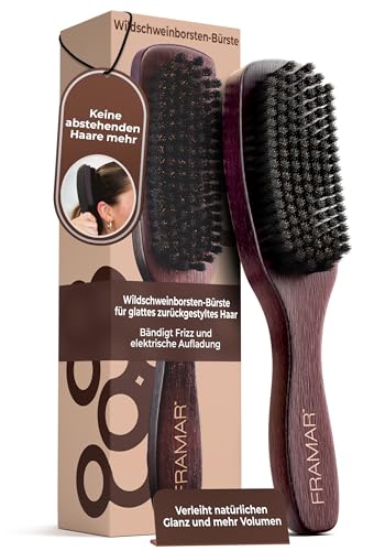 FRAMAR Sleek Bürste Wildschweinborsten - Wildschweinborsten Bürste Haare, Sleek Bun Haarbürste, Boar Bristle Hair Brush, Naturhaarbürste Für Volumen und Glanz - Brauner Samt