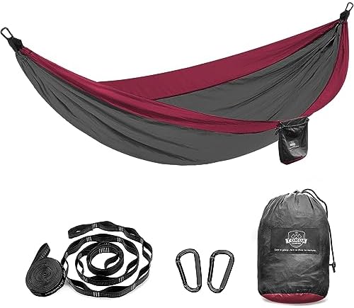 TORUK Camping Hammock Double & Single Portable Hammock with Tree Straps-(Medium,Grey)