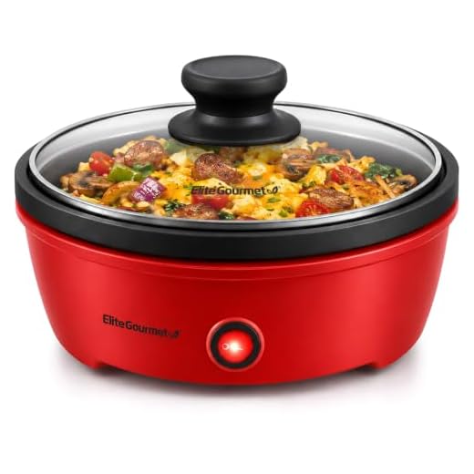 Elite Gourmet EGL-6101 Personal Stir Fry Griddle Pan, Rapid Heat Up, 650 Watts Non-stick Electric Skillet with Tempered Glass Lid, Red