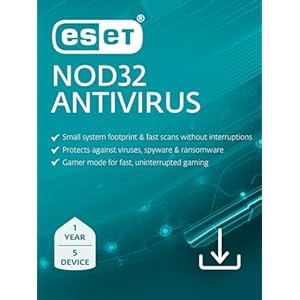 ESET NOD32 Antivirus | 2024 Edition | 5 Device | 1 Year | Antivirus Software | Gamer Mode | Light System Footprint | Official Download with License