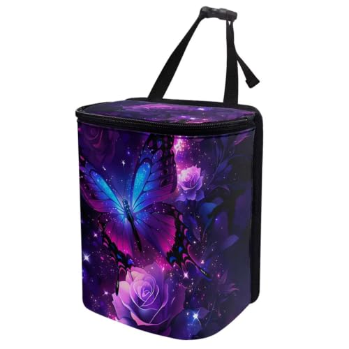 Image of Butterfly Rose Trash Bag with Lid Storage Bag Proof Organizer with Adjustable Straps for Men and Women Universal for SUVs, Trucks