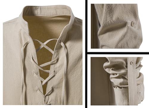 Akokvlar 10 Pcs Men Renaissance Costume Medieval Pirate Shirt Ankle Banded Pants Viking Outfit Set3