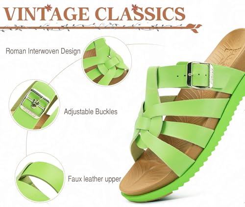 Image of KuaiLu Gladiator Sandals for Women with Comfortable Arch Support Summer Beach Walking Fisherman Slides Boho Outfits Flats Slip on Cushion Shoes Indoor Outdoor