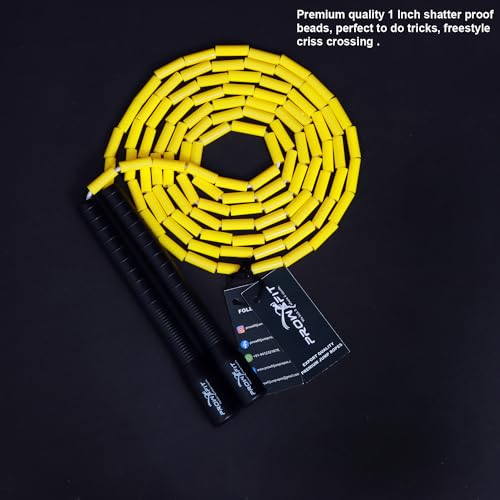 Image of Freestyle Unbreakable Long Handle Soft Shatterproof Beads 1Inch Beaded Jump Rope, Skipping Rope Adult. (10 Ft) (Yellow - Black handle)