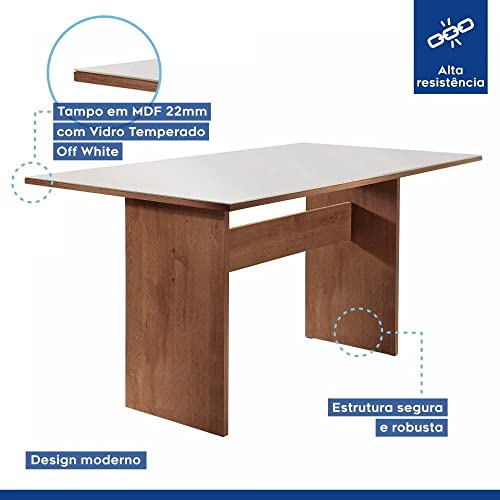 Conjunto Sala de Jantar Mesa Tampo Vidro Madri 6 Cadeiras Espanha Siena Móveis Chocolate