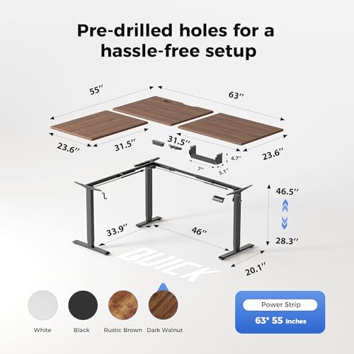 Image of Agilestic Electric L Shaped Standing Desk 63 x 55 Inch with Power Outlet, Height Adjustable Corner Stand up Desk with Cable Management,Sit Stand Home Office Workstation with Splice Board, Dark Walnut