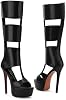 Tacones altos hasta la rodilla para mujer, sandalias gladiador abiertas de verano, tacón negro, estilo sexy casual para fiesta 7