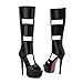 FancyQueen Platform Knee High Sandals for Women, Gladiator Open Toe Summer Booties Black Heels Sandal Boots, Sexy Style Casual for Party