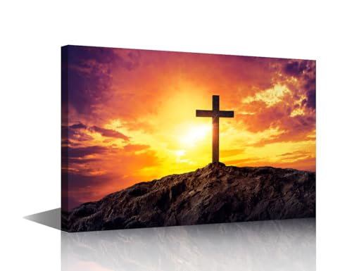Cuadro de cruz cristiana en la montaña para decorar un salón moderno y crear paz