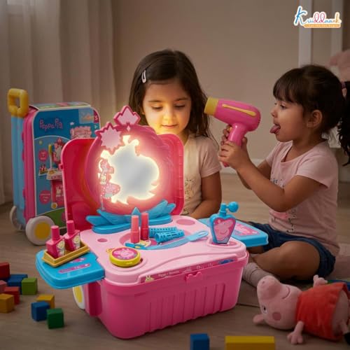 Image of Peppa Pig Dressing Set & Makeup Trolley Kit for Girls, 15 Pcs Pretend Play Beauty Set with Music & Lights, Educational Role Play Toy - Learning Game -Birthday Gift for Kids 3+ Years (Pink)