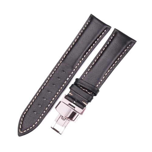 Bracelet montre femme cuir noir avec fermeture déployante argentée