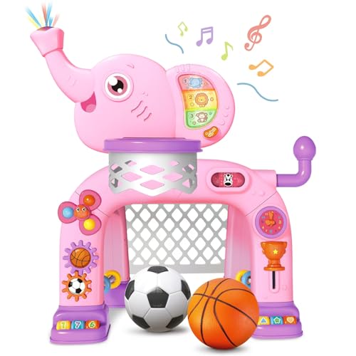 Image of SpringFlower Toddler Basketball Hoop & Soccer Goal Activity Center Toys with Light & Music,Elephant Toddlers Musical Toys Gift, Baby & Toddlers Christmas Birthday Gift for 1 2 3 Year Old Girls & Boys