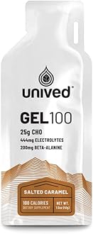 Unived Gel 100 - Vegan Energy Gel for Endurance Athletes Runners & Cyclists - 100kcal - Salted Caramel - Pack of 6