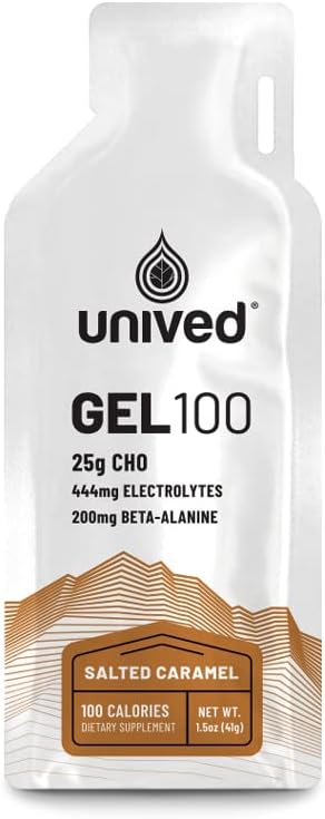 Unived Gel 100 - Vegan Energy Gel for Endurance Athletes Runners & Cyclists - 100kcal - Salted Caramel - Pack of 6