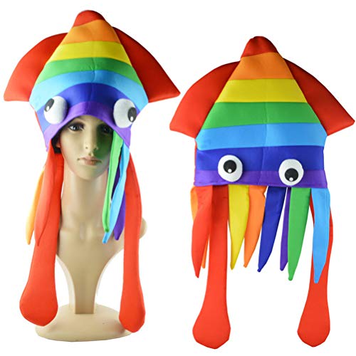 TOYANDONA Rainbow Squid Hat Chapéus de festa engraçados e loucos Chapéu de animais do mar Cocar de p