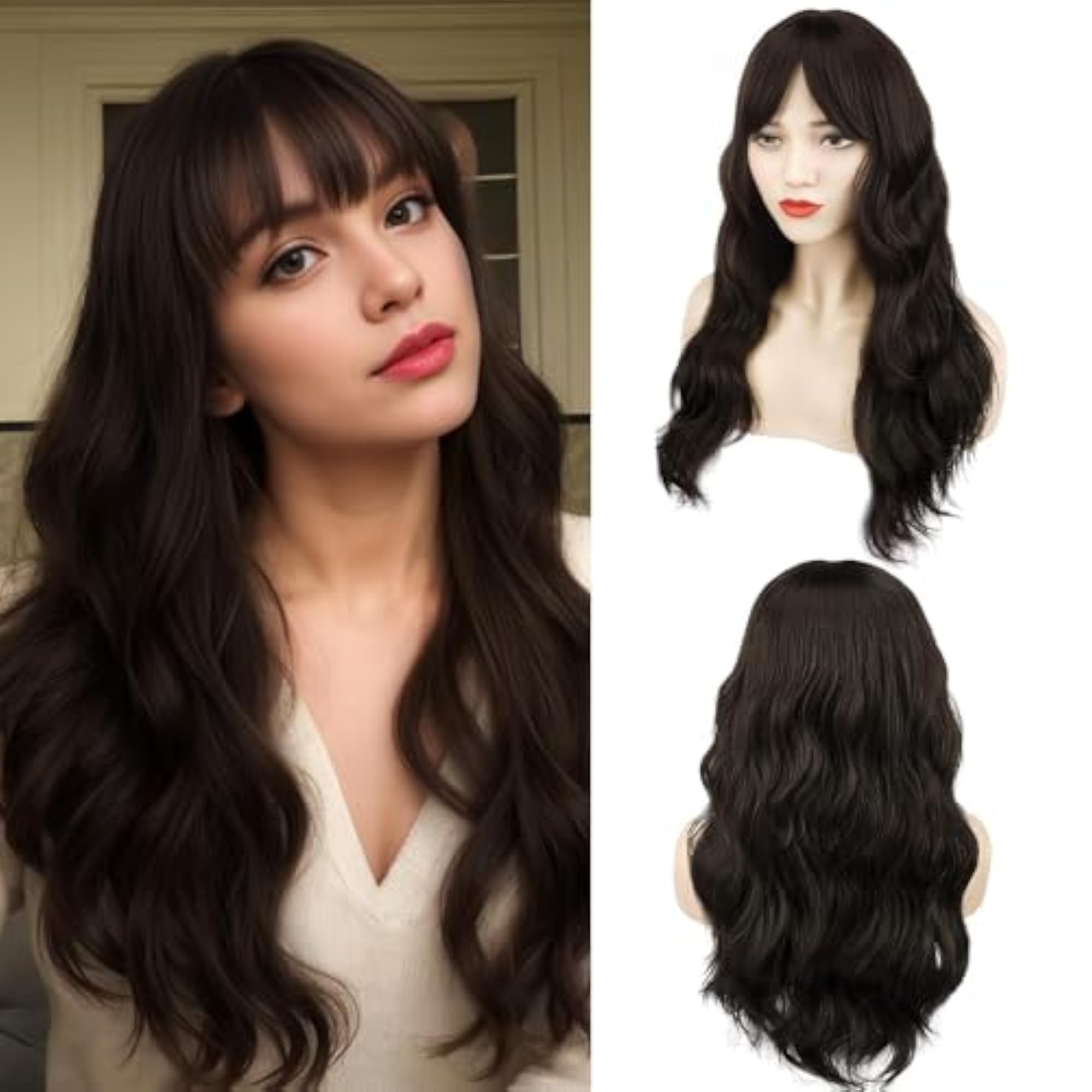 Curly Synthetic Hair Wig with Net Cap, Brown