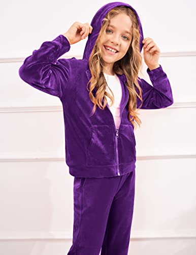 Image of Arshiner 2 Piece Outfits for Girls Kids Velour Tracksuit and Jogger Set