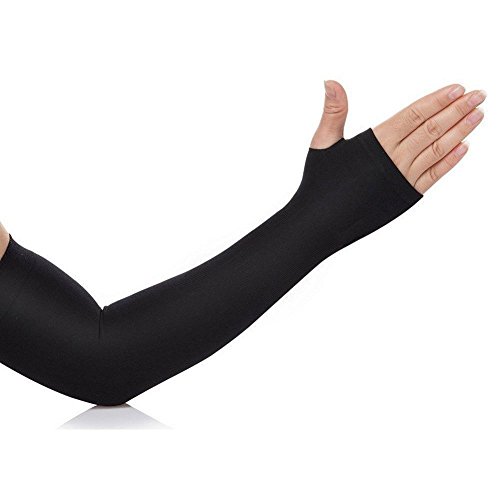 CABLE GALLERY Unisex Nylon Fingerless Arm Sleeves with Thumb Hole (Black)