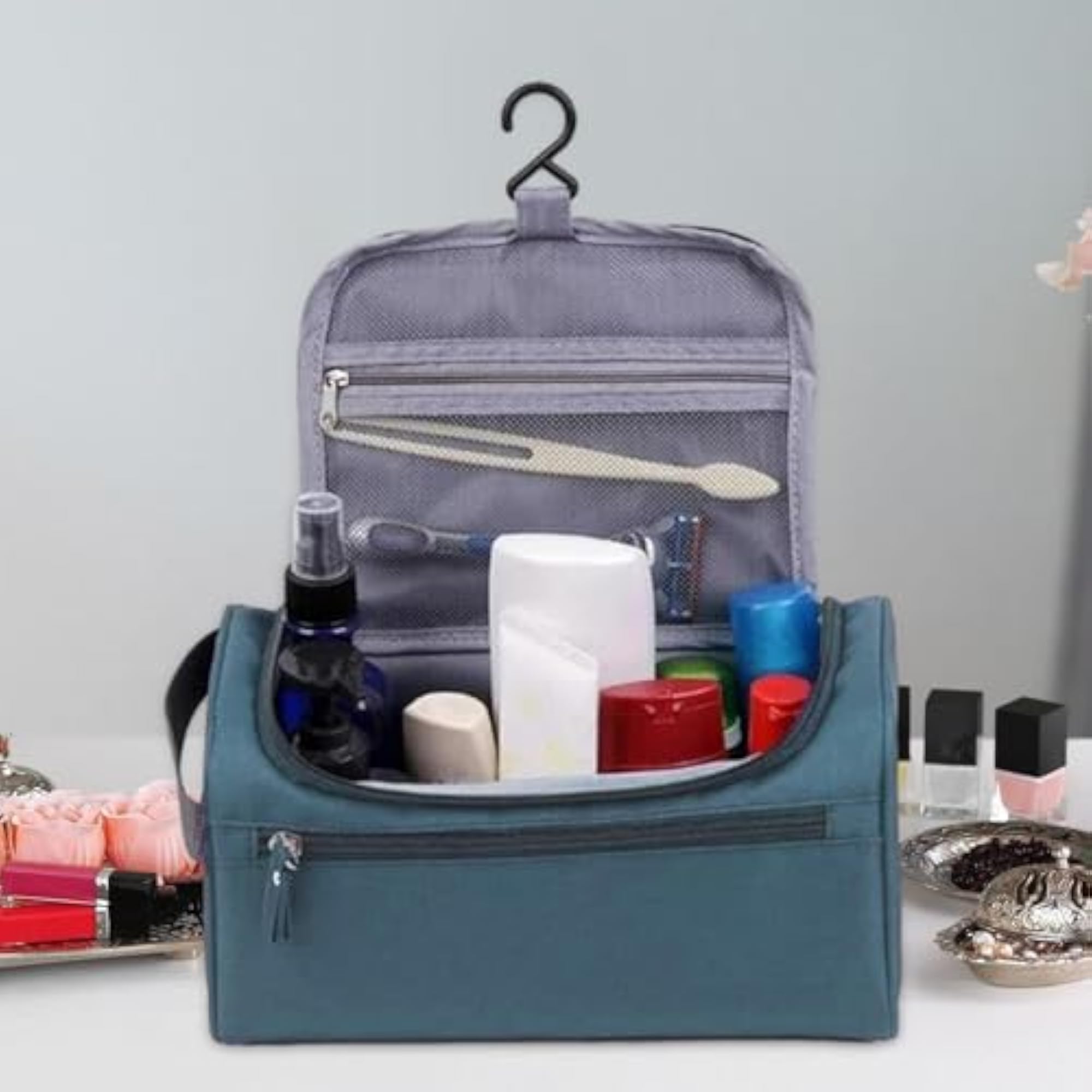 Portable Travel Toiletry Bag with Handle, Large Capacity Navy