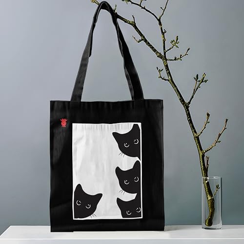 Image of ZORI Black Tote Bag With Pocket Printed Designed Canvas Tote Bags For Women large capacity,Tote bag For Shopping, College, Travel, More Canvas Handbag For Unisex Bag