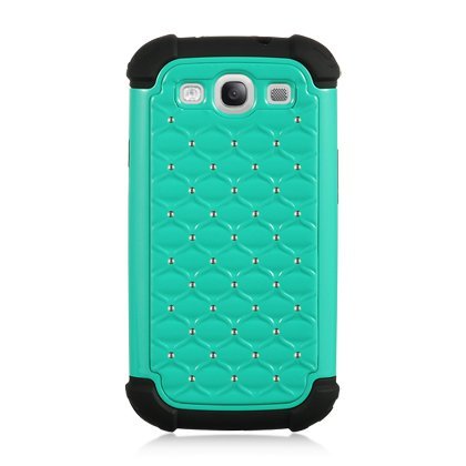 Dream Wireless Compatible Hybrid Diamond Decor Case for Samsung Galaxy S3/III/I747/I9300 - Retail Packaging - Black/Green