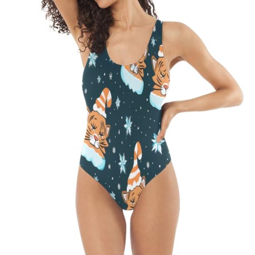 Maillot de bain 1 pièce chat orange pour femme monokini galbant de plage