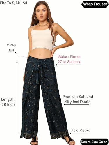 Buy KE KANHA EXPORTS Women’s Boho Wrap Palazzo Plazo Pants, Printed Wide Leg Tie-Up Waist Trousers, Soft Silky Feel Fabric, Multiway Convertible Beach & Casual Wear-4432-L at Amazon.in - Image 7