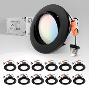 ASD Retrofit 4 Inch Gimbal LED Recessed Light – Black Trim 10W 860LM 2700/3000/3500/4000/5000K Adjustable Dimmable LED Downlights | Rotating Swivel Directional Eyeball Lighting, UL 12 Pack