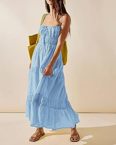 Image of VIUTIL Flowy Maxi Dress for Women Summer Cotton Backless Beach Long Dress with Pockets 2026