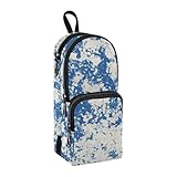sanluoli White Blue Mottled Retro Nylon 3 Compartments Pencil Bag For Teens Large Capacity Pencil Case For College Stationery Bag for Kids College 1600ml