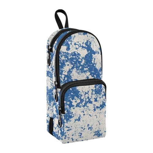 sanluoli White Blue Mottled Retro Nylon 3 Compartments Pencil Bag For Teens Large Capacity Pencil Case For College Stationery Bag for Kids College 1600ml
