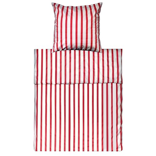 Lavea Bettwäsche Set - Viola 135 x 200cm + 80 x 80cm. Design: Breite Streifen - Farbe: Rot 100% Baumwolle. Hochwertig mit Reißverschluss. GOTS/Bio...