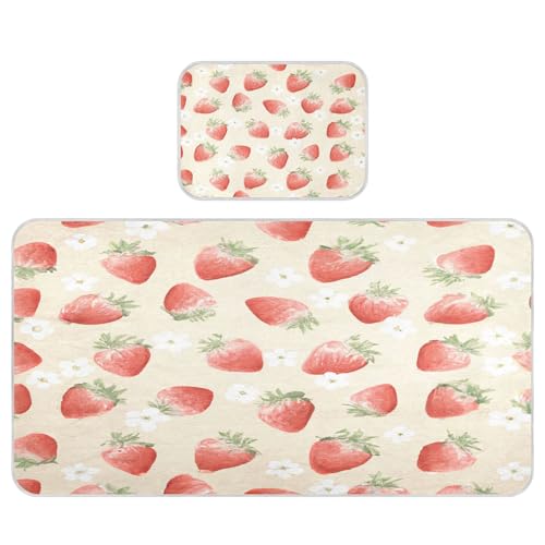 Burbuja Baby Cooling Mat Watercolor Strawberrys Bed Pad Ice Silk Cool Mat for Crib Mattress, Sleeping Pad with Pillowcase for Girl Boy, 28x52 in