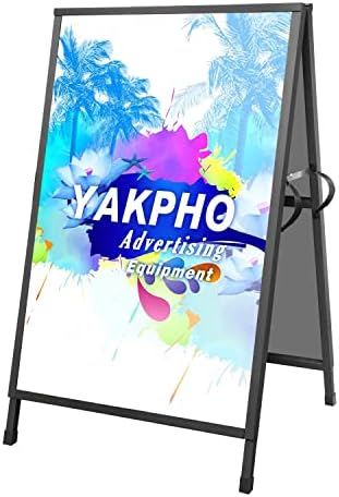 Yakpho Heavy Duty Slide-in Folding A-Frame Sidewalk Sign 24x36 Inch Black Coated Steel Metal Double-Sided Pavement Sign (Portable,Frame only)