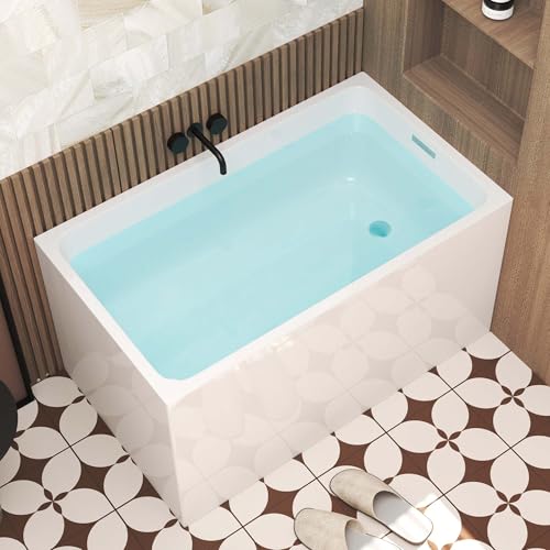 43' Rectangular Freestanding Soaking Bathtub, Acrylic Stand Alone Tub, Japanese Soaking Tub for...