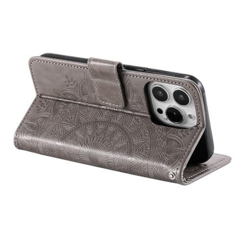 Protection Apple iPhone 15 Pro Max étui à rabat gris avec support