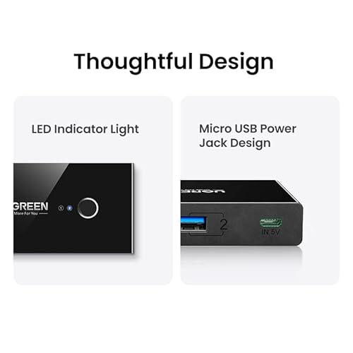 Ugreen Usb 3.0 Switch Selector 4 Port 2 Computers Peripheral Switcher Adapter Hub For Pc Printer Scanner Mouse Keyboard With One Button Switch And 2 Pack Usb Male Cable #TOP6