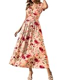 Gracyoga Empire Waist Dress for Women 2025 Casual Midi Flowy Wrap V Neck Dress Short Sleeve Pink Floral Dresses Summer Vacation Outfits XL