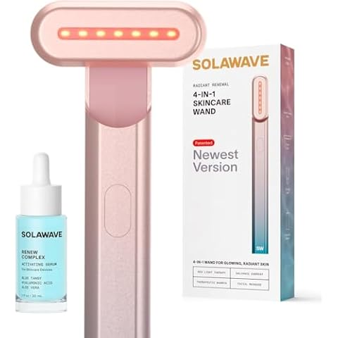 Solawave 4-in-1 Radiant Renewal Wand and Serum Bundle, Face Skincare Wand with Facial Massager, Facial Wand with Renew Complex Serum Cover