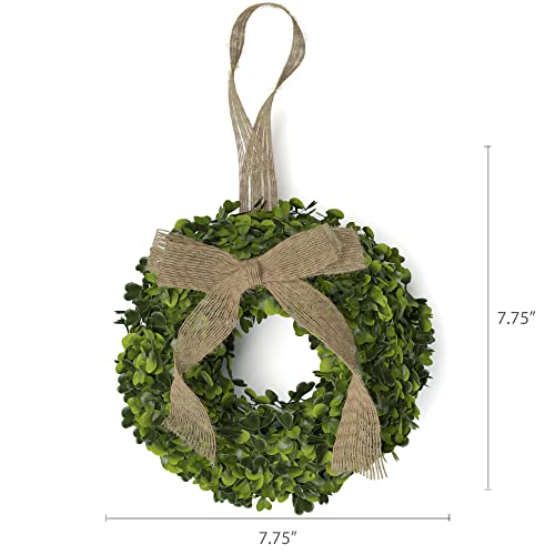 Barnyard Designs Set Of 2 (8") Artificial Boxwood Wreaths With Burlap Ribbon, Decorative Indoor/Outdoor Faux Greenery For Front Door, Wall Or Window, Farmhouse Home Décor #TOP3