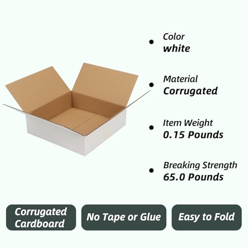 EYMPEU Cajas de Cartón 17,8x17,8x5,1cm Con Tapa, Pack 40, Pequeñas de Ondulado, Blanco - imagen 6