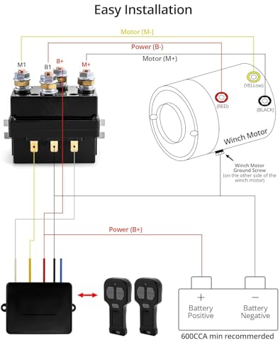 Image of QWORK Solenoid Relay, 12V 250A Winch Relay Solenoid Replacement Contactor for 3000-5000lbs ATV UT Winch Control