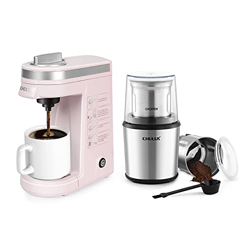Chulux Single Serve Coffee Maker With Electric Wet & Dry Coffee Coffee Grinder,One Button Operation With Capacity 5 To 12 Ounce,Pink #TOP23