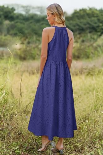 Newshows Cotton Hollow Out Eyelet A-Line Summer Maxi Dress Dark Blue XL — view 5