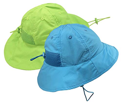 N'ice Caps Kids 2Pc Pack Spf 50+ Uv Protection Breathable Sun Hat (Neon Blue/Neon Green - 2 Pack, 4-6 Years) #TOP21