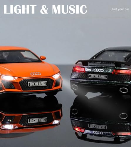 Image of 1:32 Scale Audi R8 Die-Cast Car - Alloy Pull Back Toy Vehicle with Lights, Engine Sounds & Openable Doors - Metal Sports Car Model for Boys, Kids & Collectors (Color as per Stock)