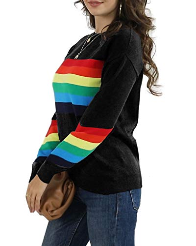 Ferrtye Womens Oversized Rainbow Pullover Sweaters Cute Lightweight Long Sleeve Crew Neck Loose Knit Sweater